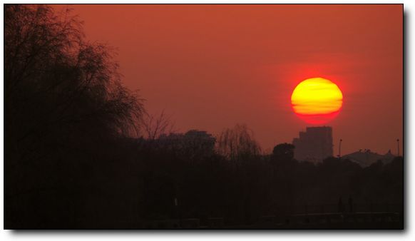 杭州迎來艷陽春日 直擊夕陽落日景